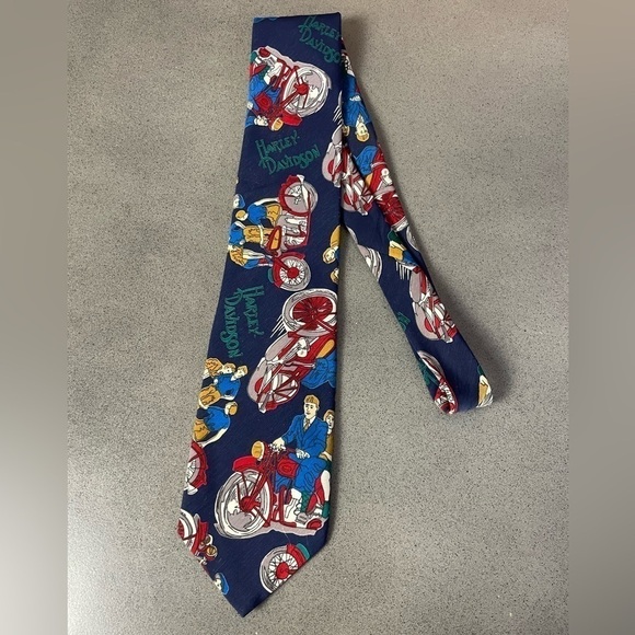 Vintage Protocol Harley-Davidson moto print tie - Picture 1 of 5
